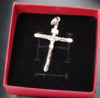 NOVÝ ZABALENÝ Přívěsek křížek zlatý 585 14karatu BÍLÉ ZLATO - 3