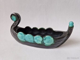 Stará keramická mísa žardiniéra vikingská loď Art Deco - 3