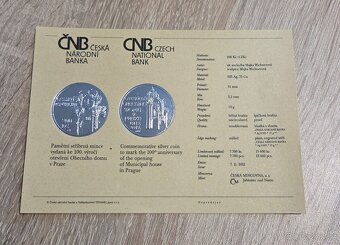 Stříbrná mince 200kč otevření Obecního domu v Praze Proof - 3
