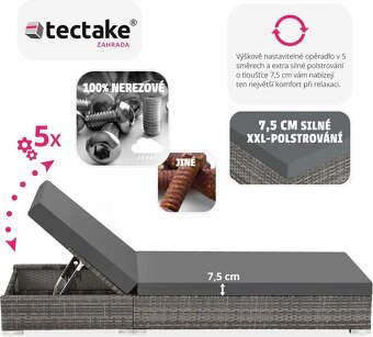 2 Ratanová zahradní lehátka světle šedá nové - 3