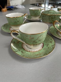 Kávová sada-zelenobílá se zlatým dekorem - 3