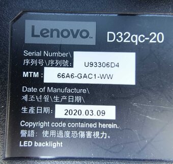 Lenovo D32qc-20 zakřivený 32" 2560×1440 VA panel, viz popis - 3