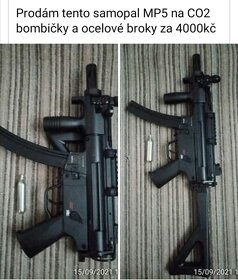 Prodám vzduchový samopal MP5 na CO2 bombičky - 3