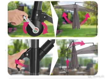 Šedý slunečník s boční nohou 350 cm, s obalem - 3