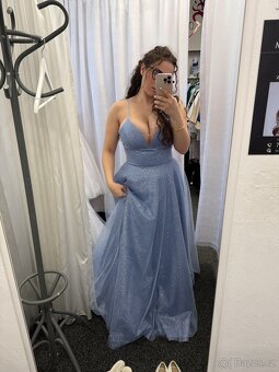 Plesové či svatební šaty - modré třpytivé - 3