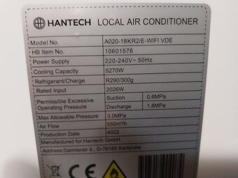 Vykonná mobilní klimatizace HANTECH 18000BTU chlazení  5270W - 3