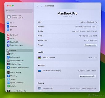 MacBook Pro 15” 2018/16GB RAM/Intel i7/512GB SSD/Záruka - 3