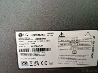 Velmi pěkná, téměř nová Tv Lg 43"QNED 80T6A, 4K UHD - 3