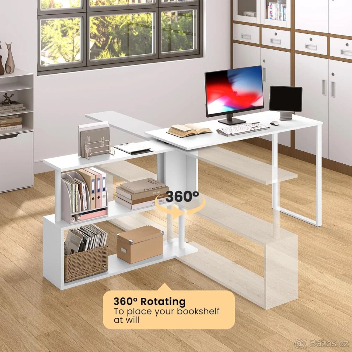 Psací stůl Počítačový stolek s policemi 120x100x74cm,Bílý - 4