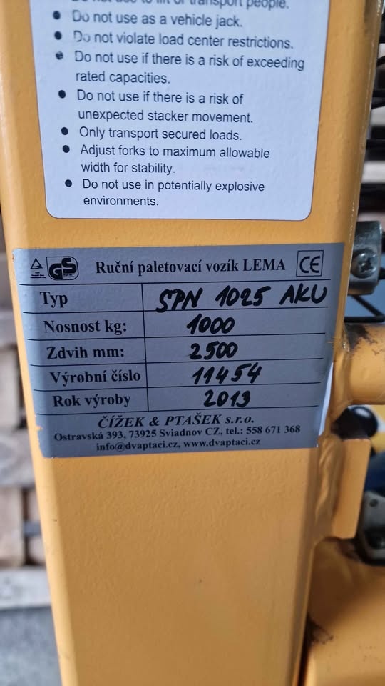 Ruční elektrický vysokozdvižný vozík SPN 1025 - 4