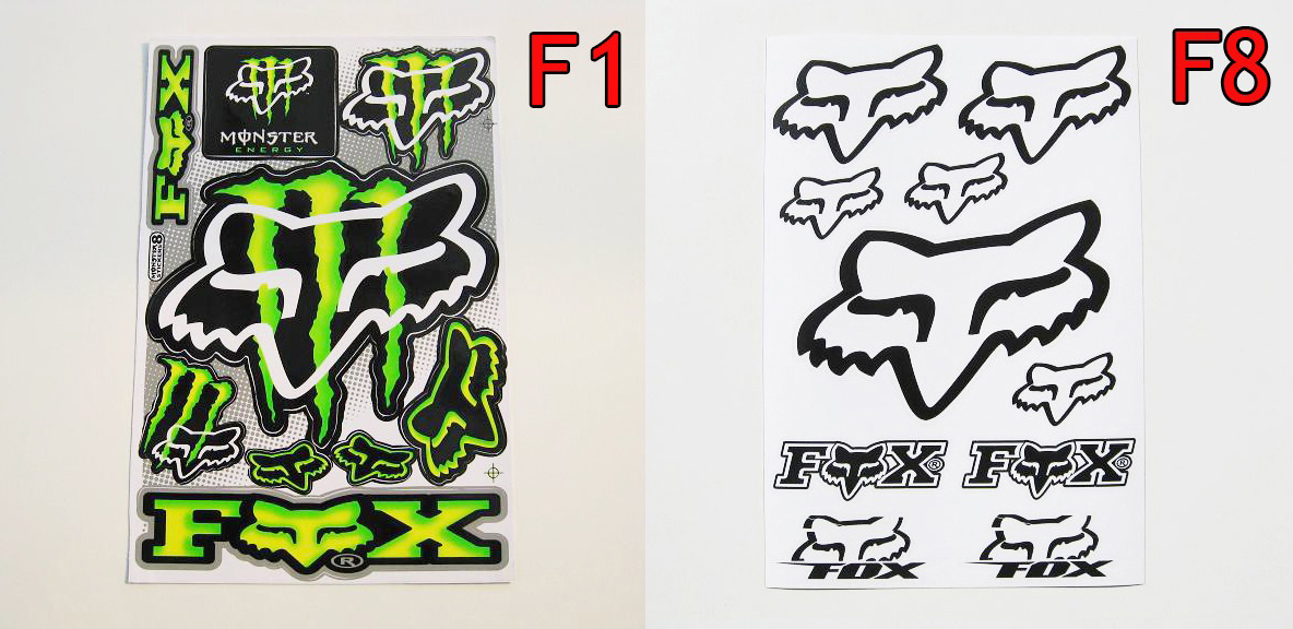Samolepky Monster, Fox, Rockstar, GoPro, Akrapovič, Michelin