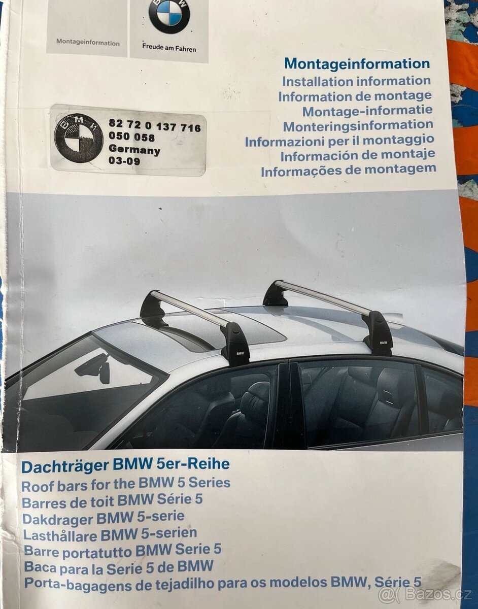 BMW e60 sedan střešní nosiče + držáky 2ks kol originál - 4