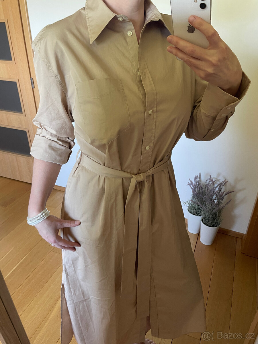 Béžové bavlněné košilové dlouhé šaty Gant, vel. 38/40 - 4