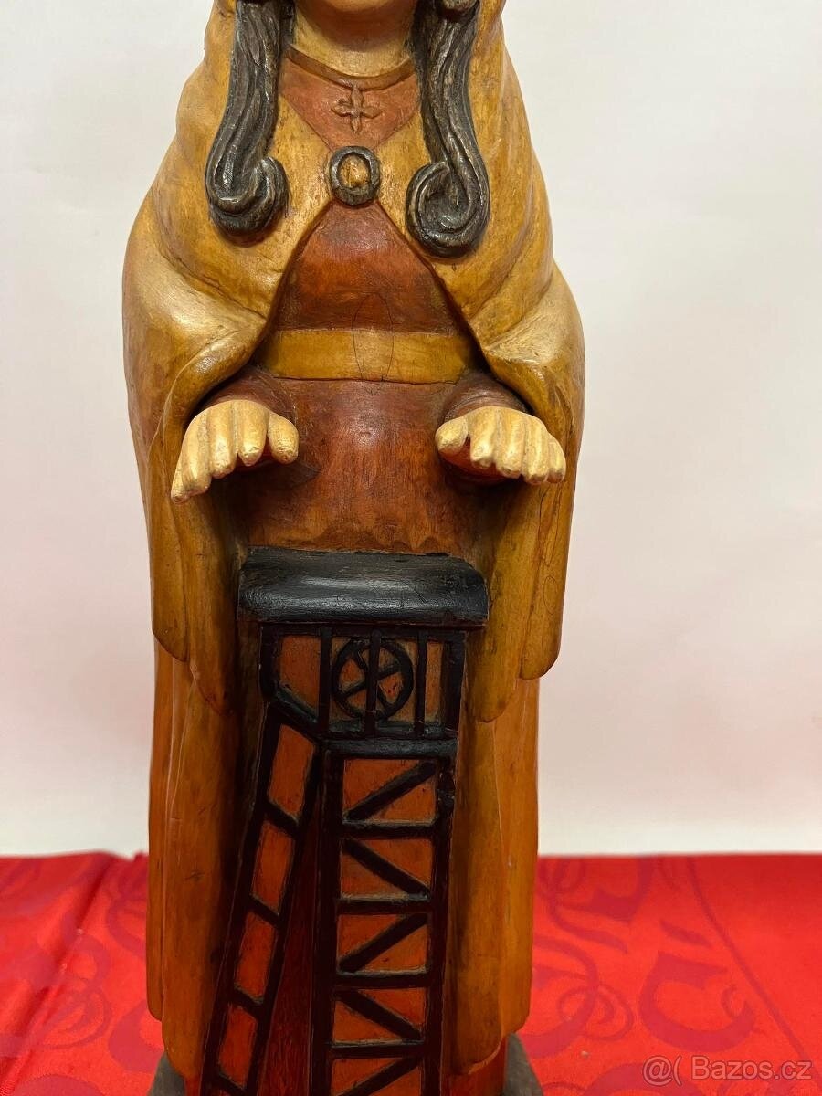 Stará, dřevěná, náboženská socha, Panna Marie - 4