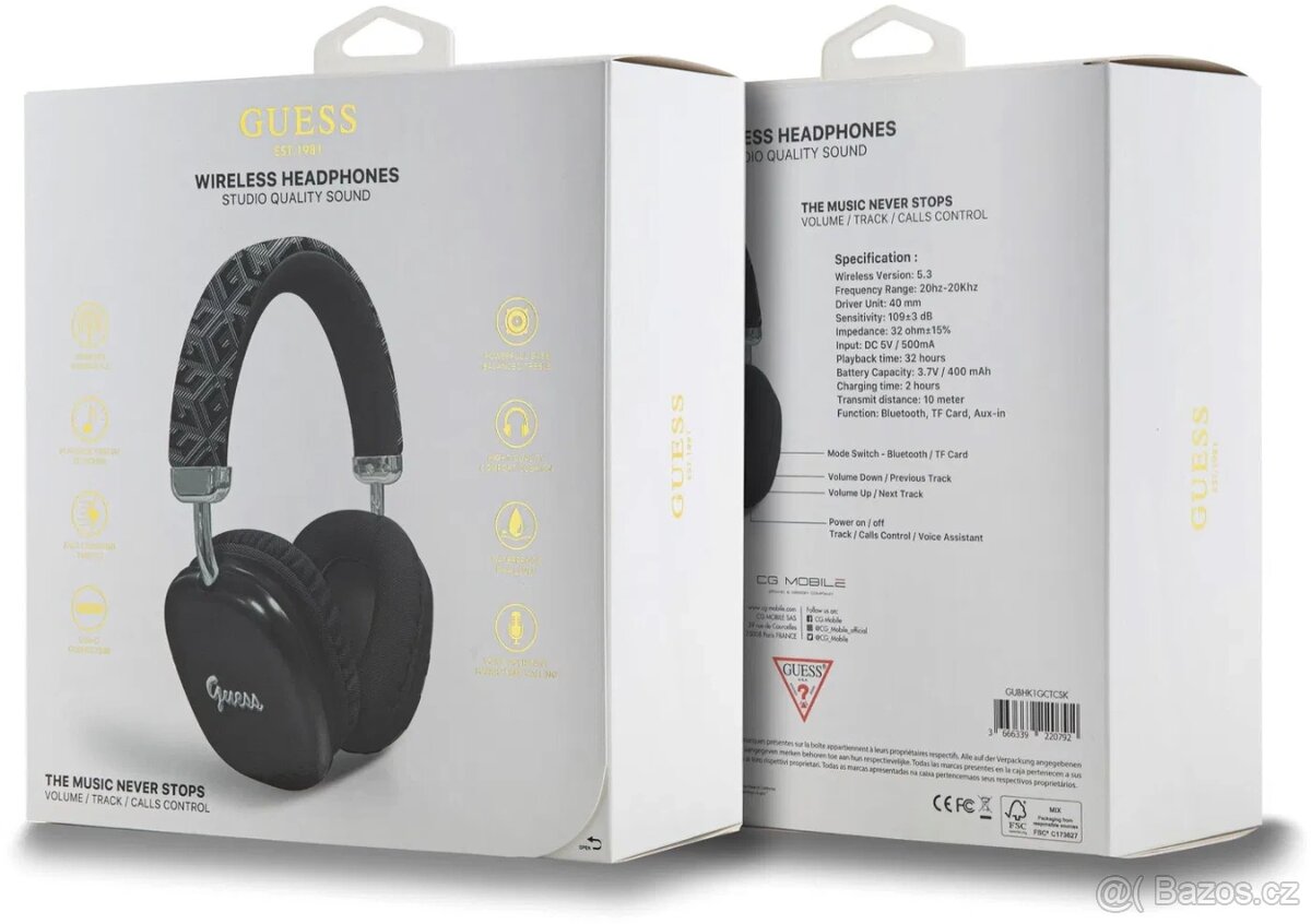 Bezdrátová BT sluchátka Guess G Cube Script Logo Black - 4