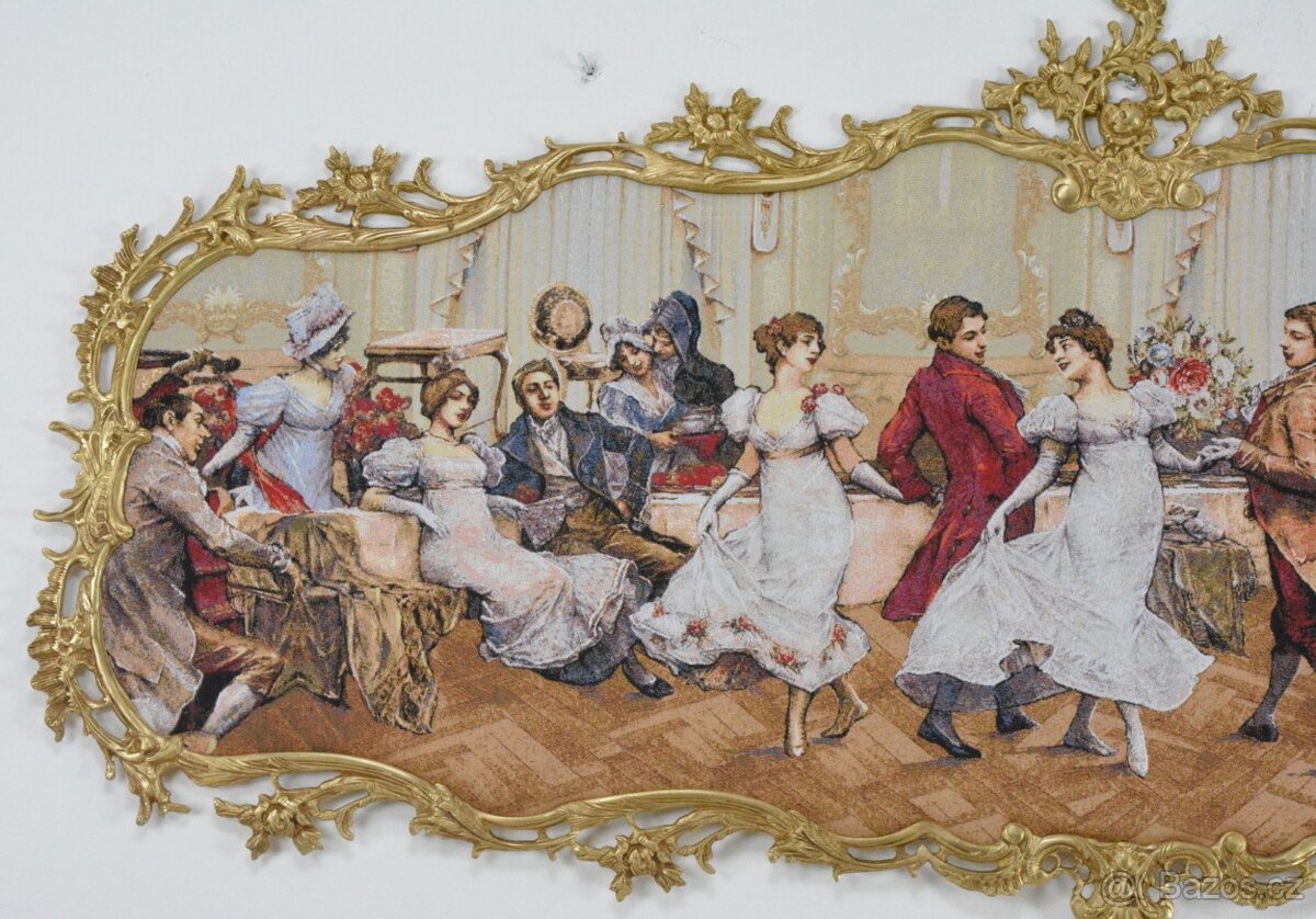 Zámecký obraz - Ples - Gobelín - bronzový rám - 4