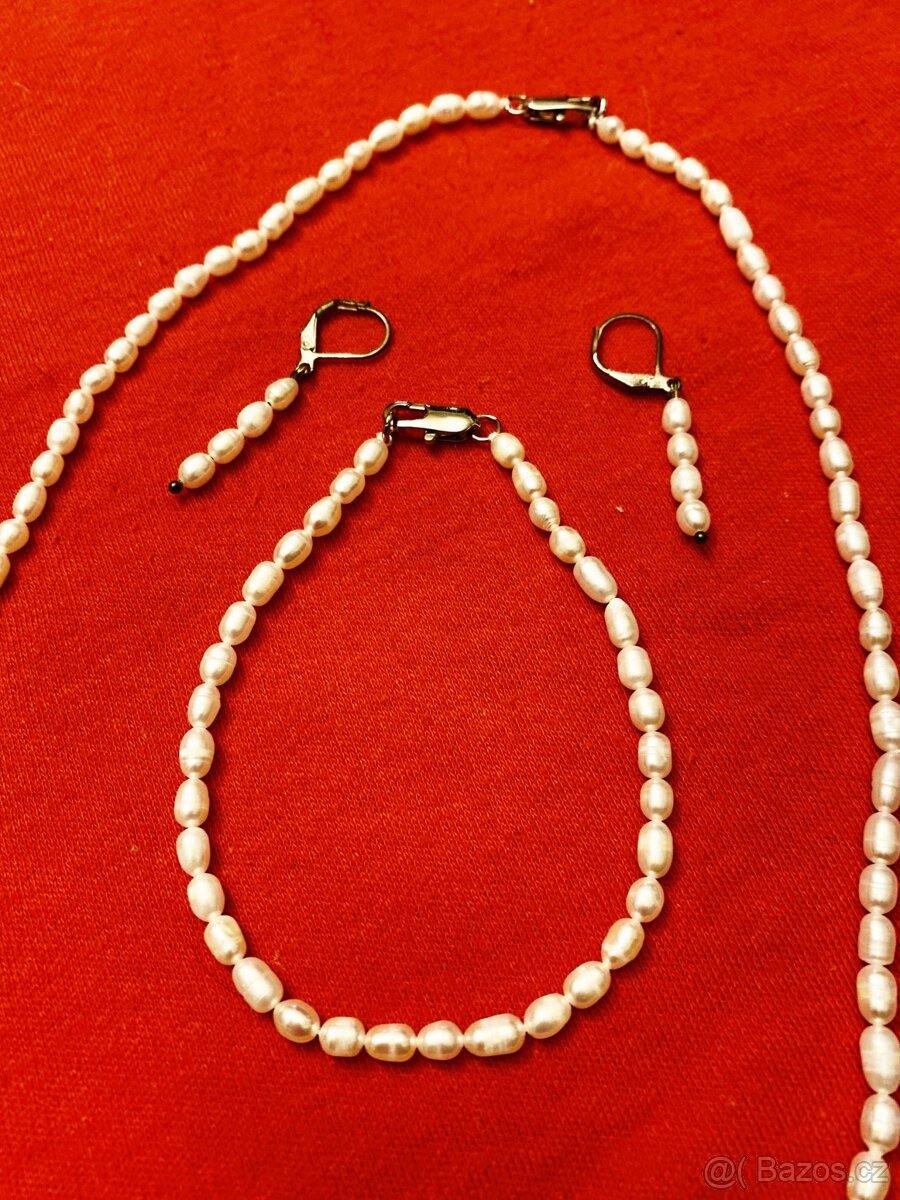 Náhrdelník, náramek, náušnice - pravé perly 4-5 mm - 4