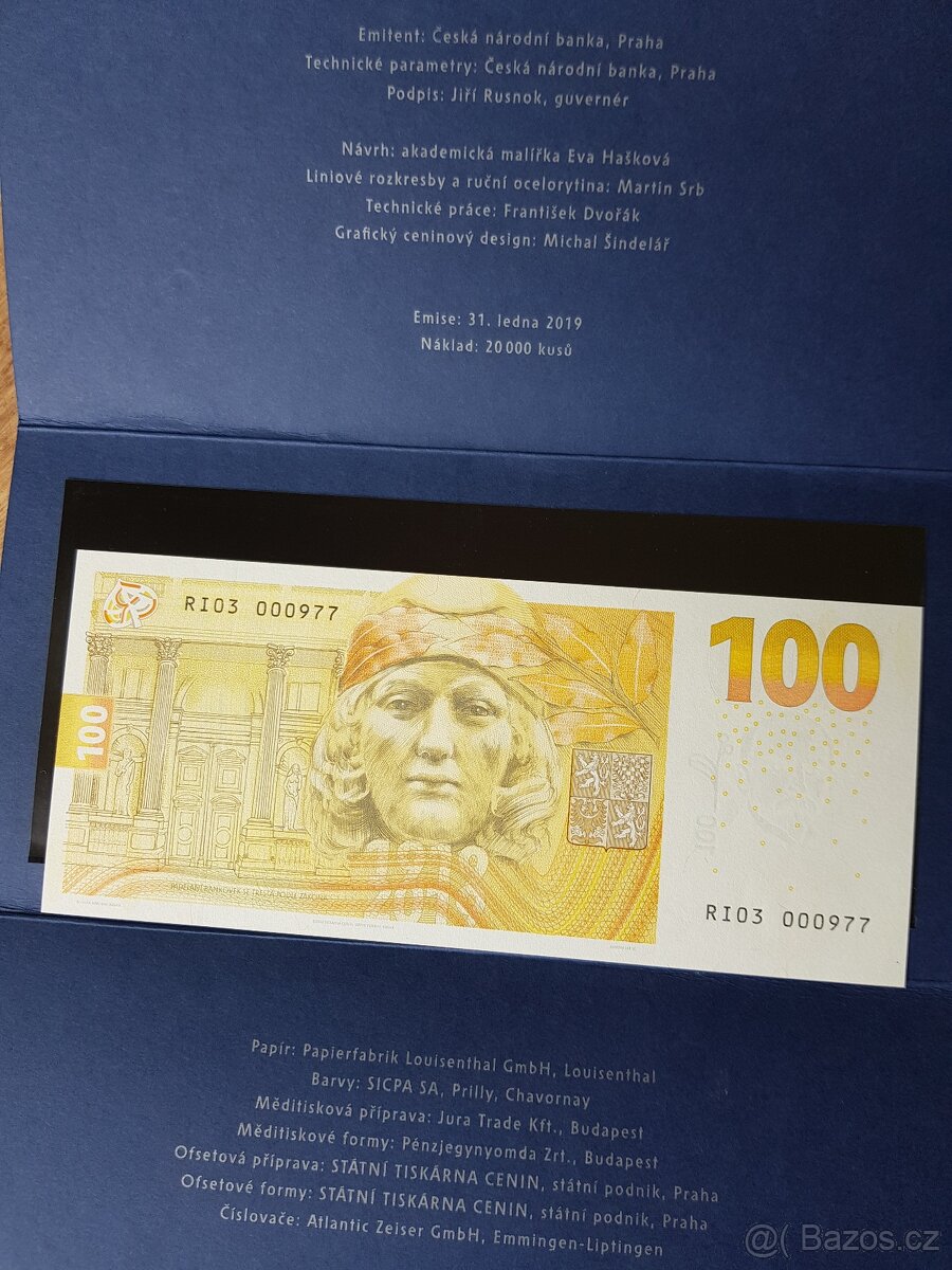 Pamětní bankovky 100Kč Alois Rašín - NÍZKÉ ČÍSLA, VÍCE KUSŮ - 4