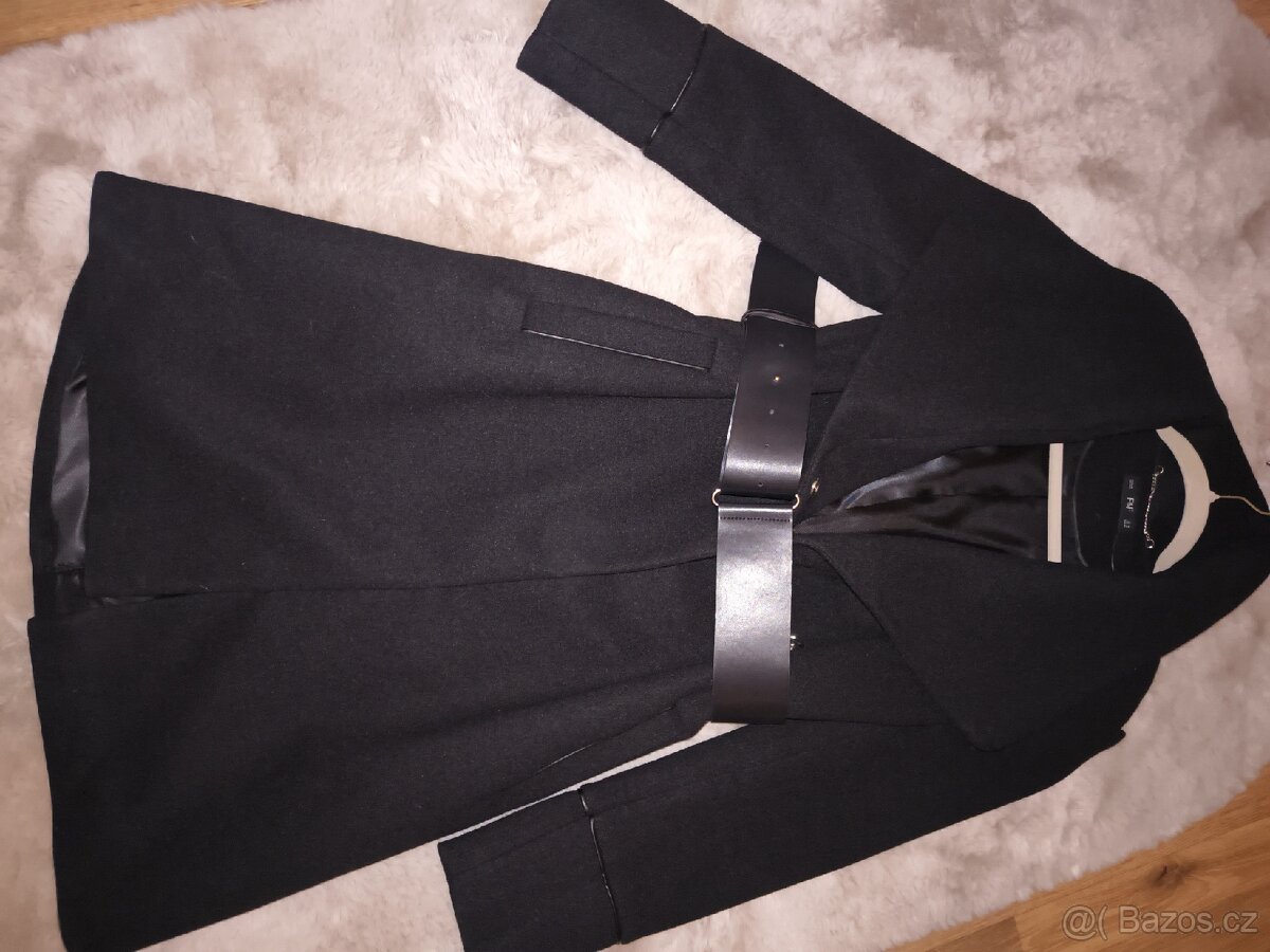 Černý kabát s páskem, vel XS/34 - 4