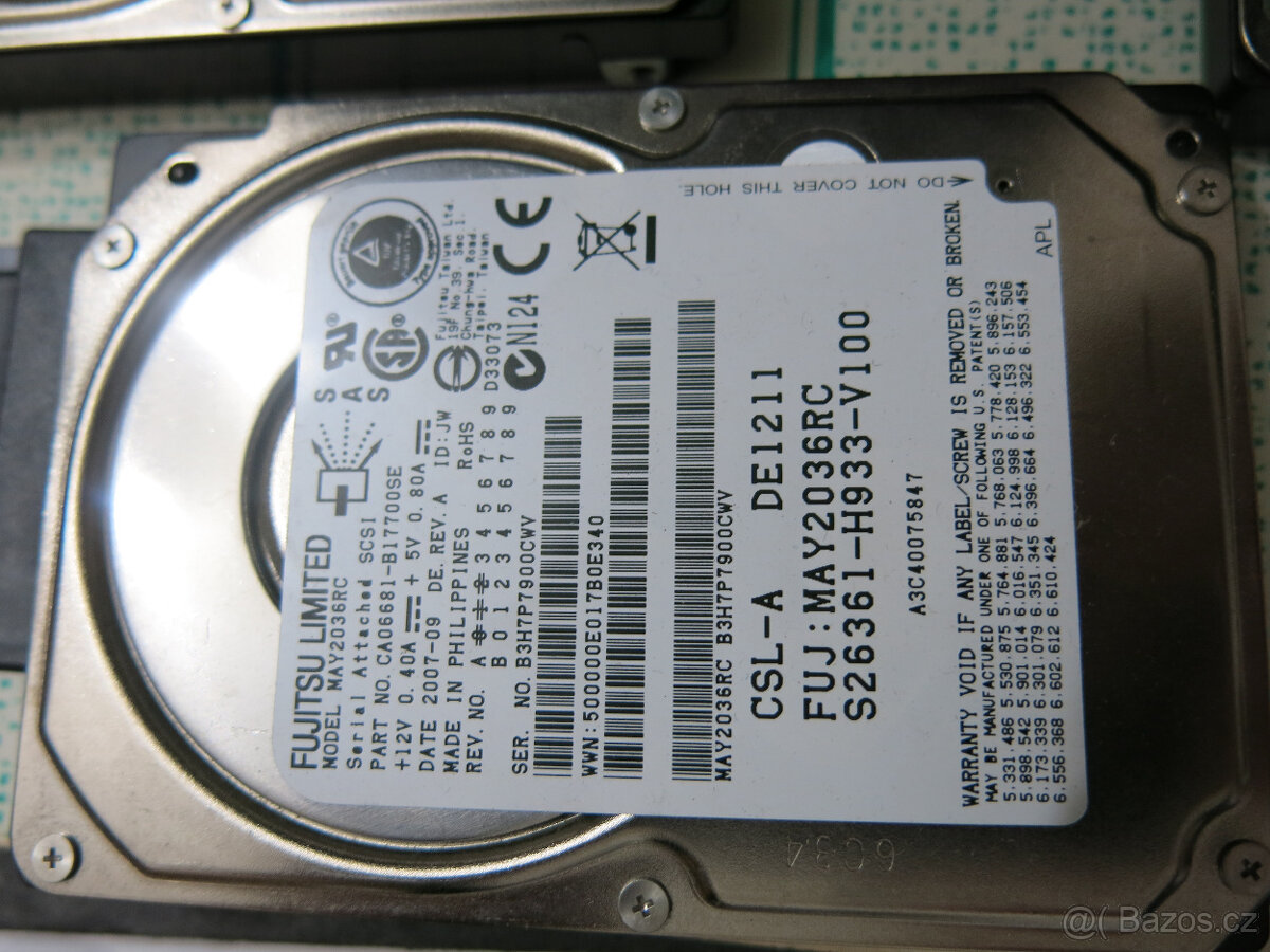 prodám pevné disky 36GB SAS 2.5" HDD Fujitsu model MAY2036R - 4