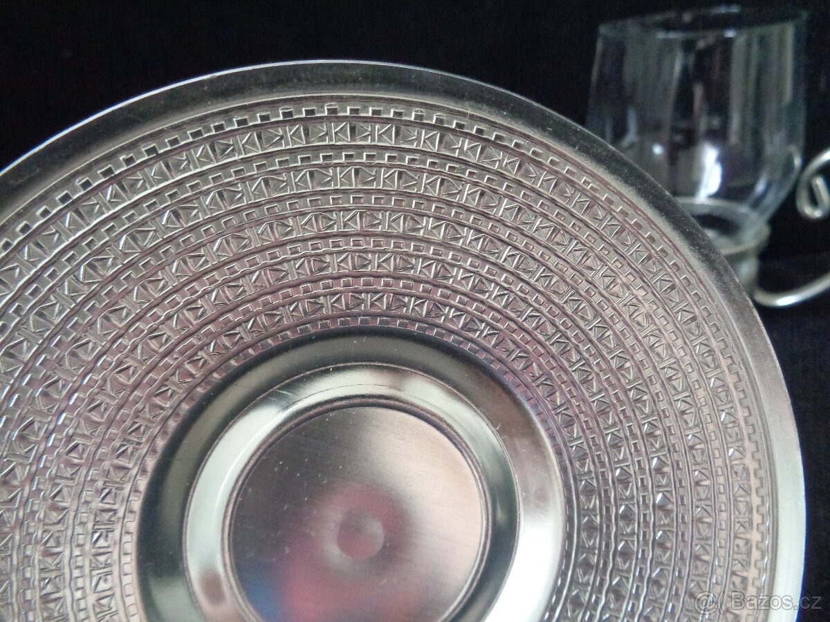 Skleněné hrníčky s podšálky - retro - 6 ks - 4