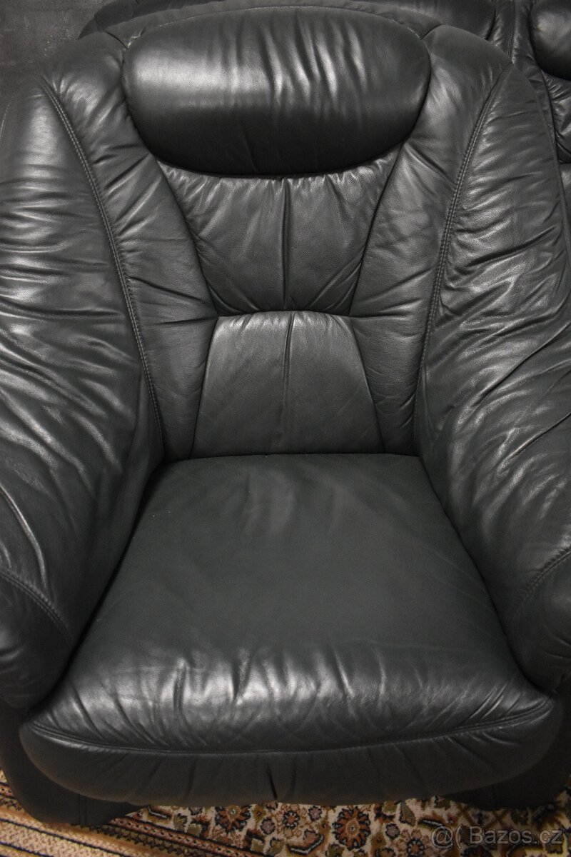 Rohová sedací souprava kožená+ Křeslo - 4