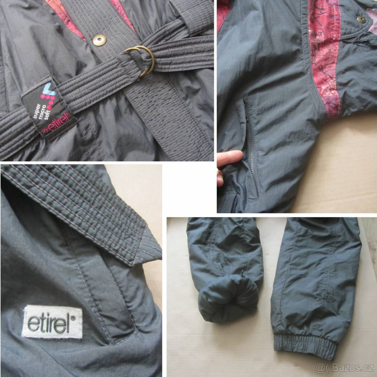 Vintage 90s šedá dámská snow kombinéza s vsadkami - 4