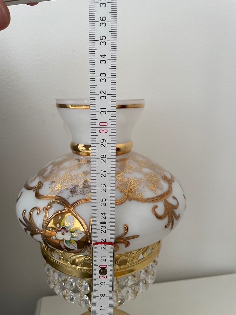 Stolní lampa, ručně malovaná s křišťálovými ověsy - 4