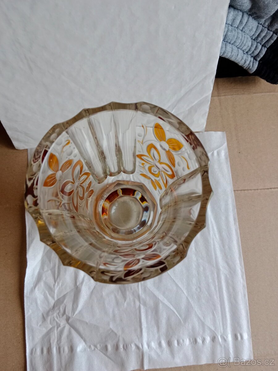 Pěkná stará, masivní broušená sklenice s lazurou, - 4