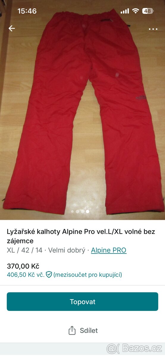 Oteplovačky -kalhoty na lyže vel.L-XL Alpine Pro - 4
