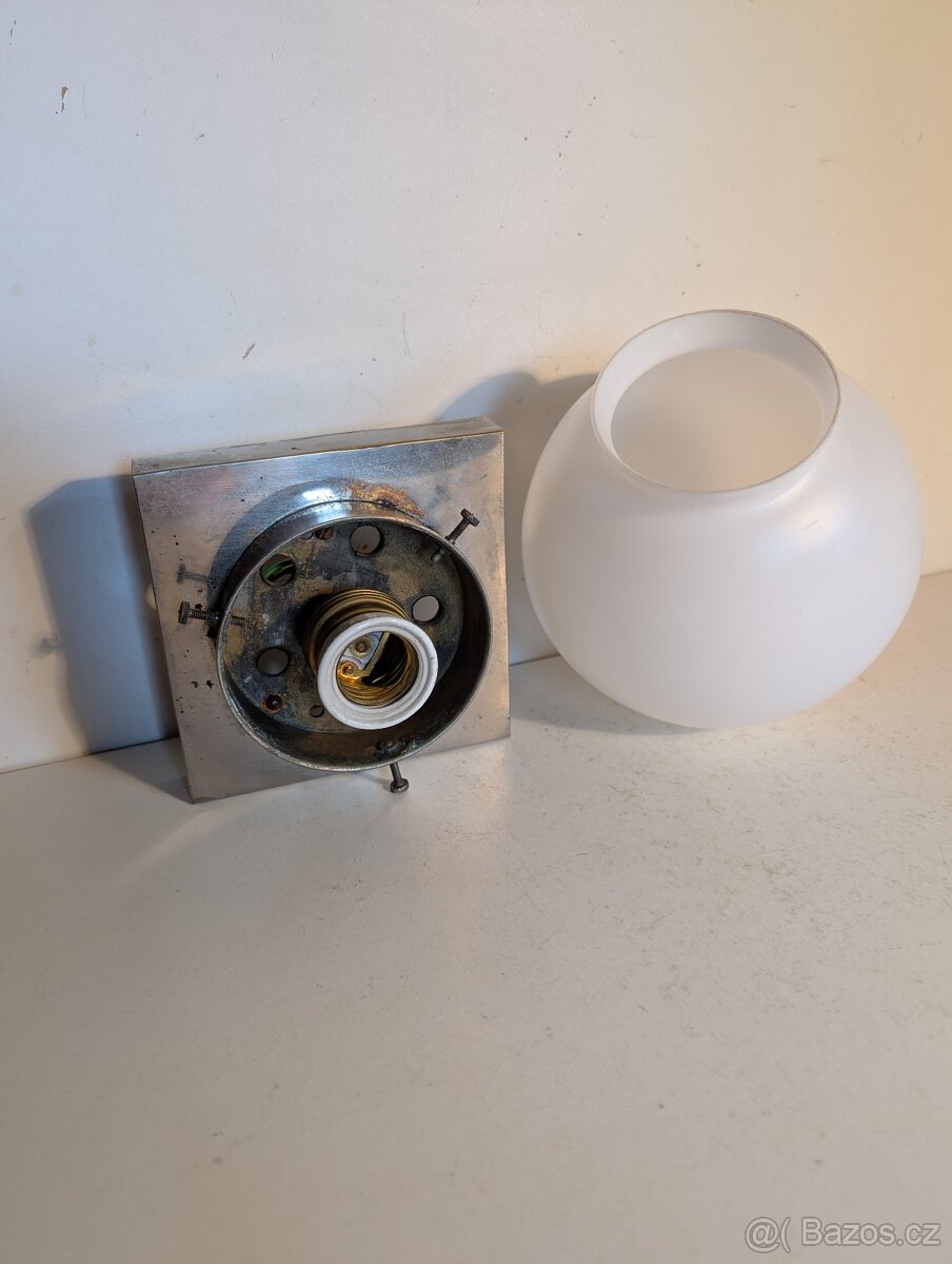 lustr z niklované mosazi, Art Deco stropnice matové stínidlo - 4