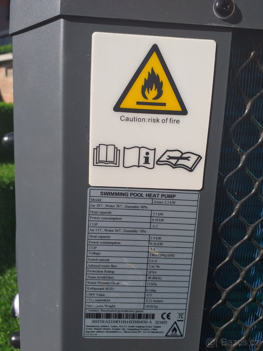 Prodám bazénové tepelné čerpadlo AZURO - 4
