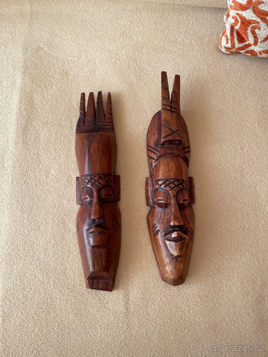 Dřevěné africké masky – sada 4 ks - 4