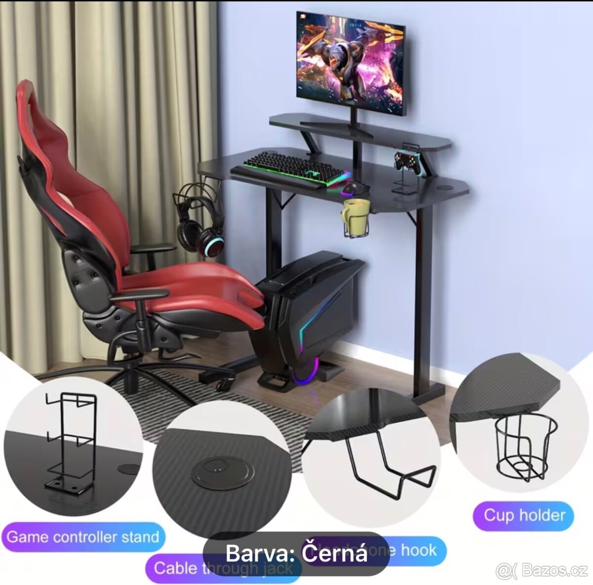 Herní stůl 100x55 cm, černý, nový - 4