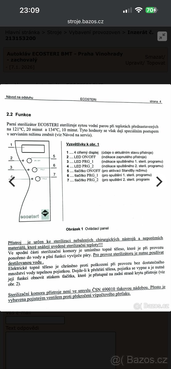 parní sterilizátor ECOSTERI BMT a.s. - 4