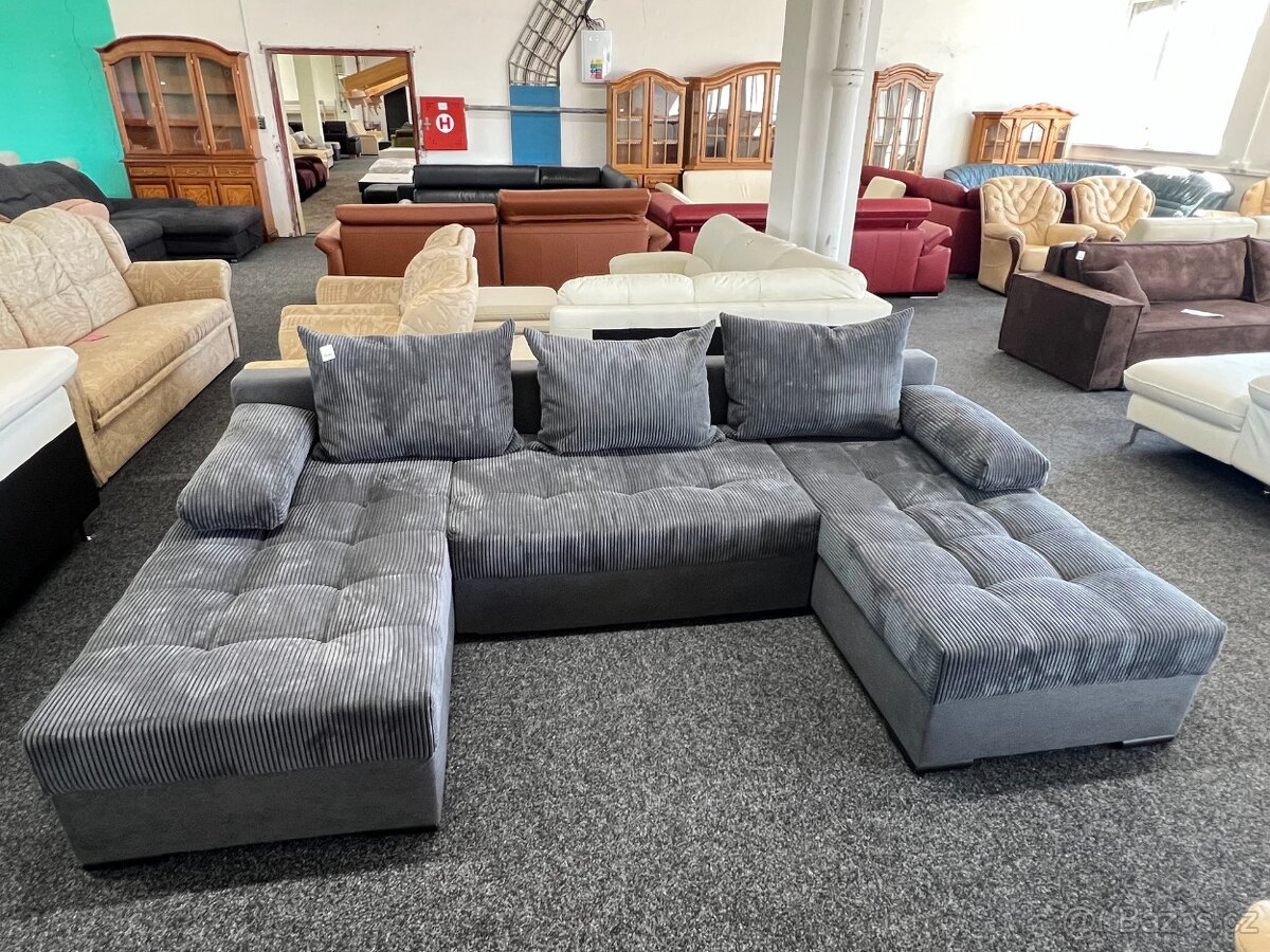 Sedací souprava tvaru U šedá - rozkládací - NEPOUŽITÁ - 4