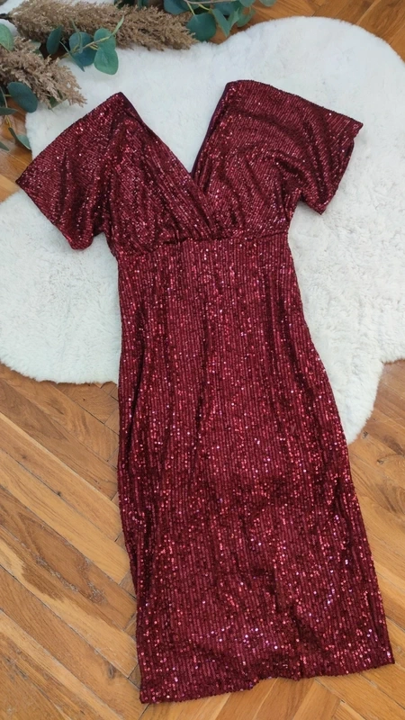 Vínové flitrové šaty New Collection vel. S - 4