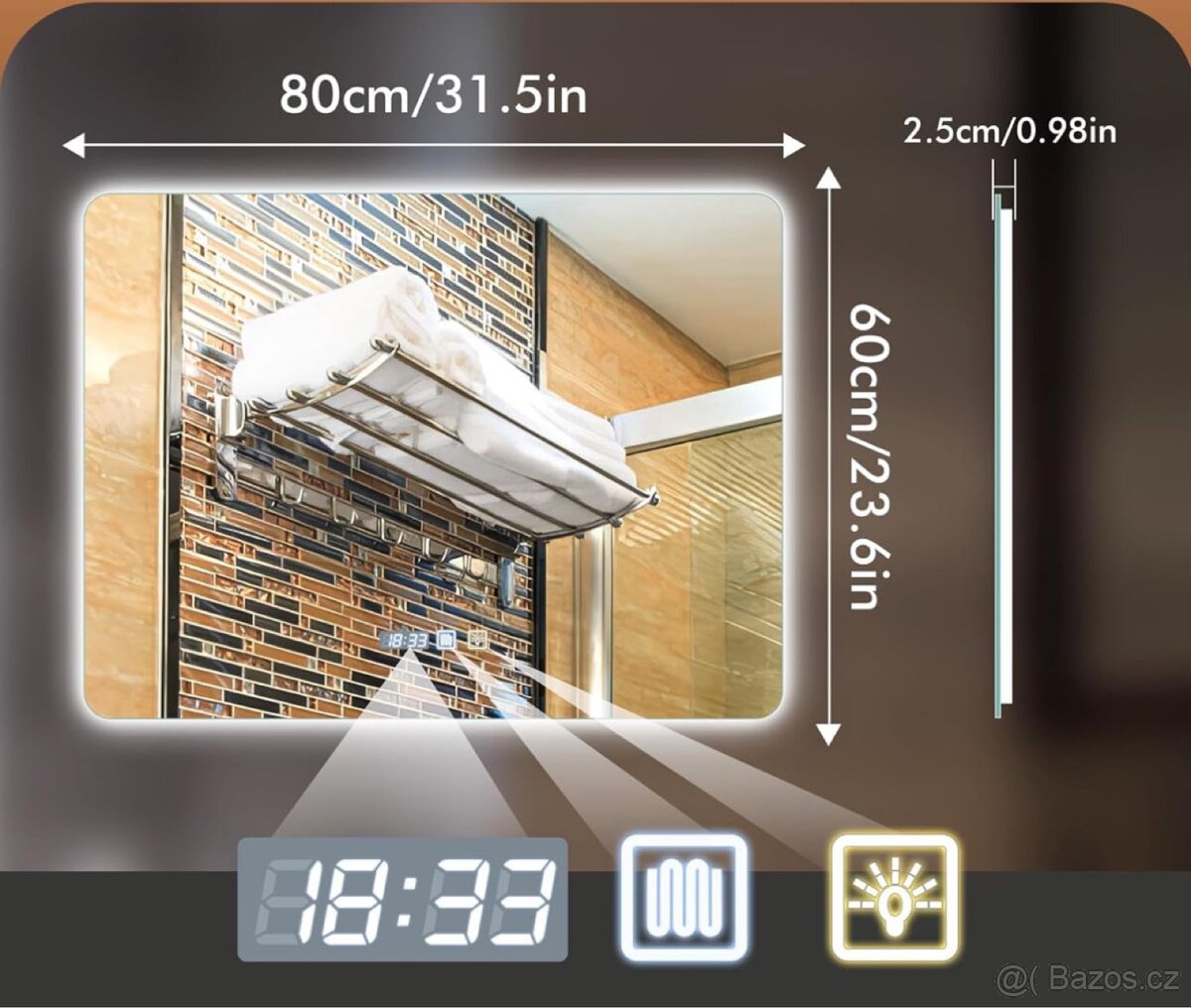 Nové Koupelnové zrcadlo s ohřevem osvětlením 800x600mm - 4