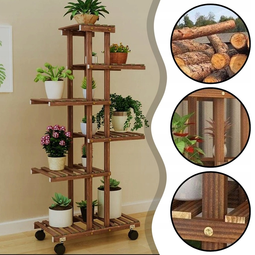 Dřevěný 6-policový stojan na květiny - 4