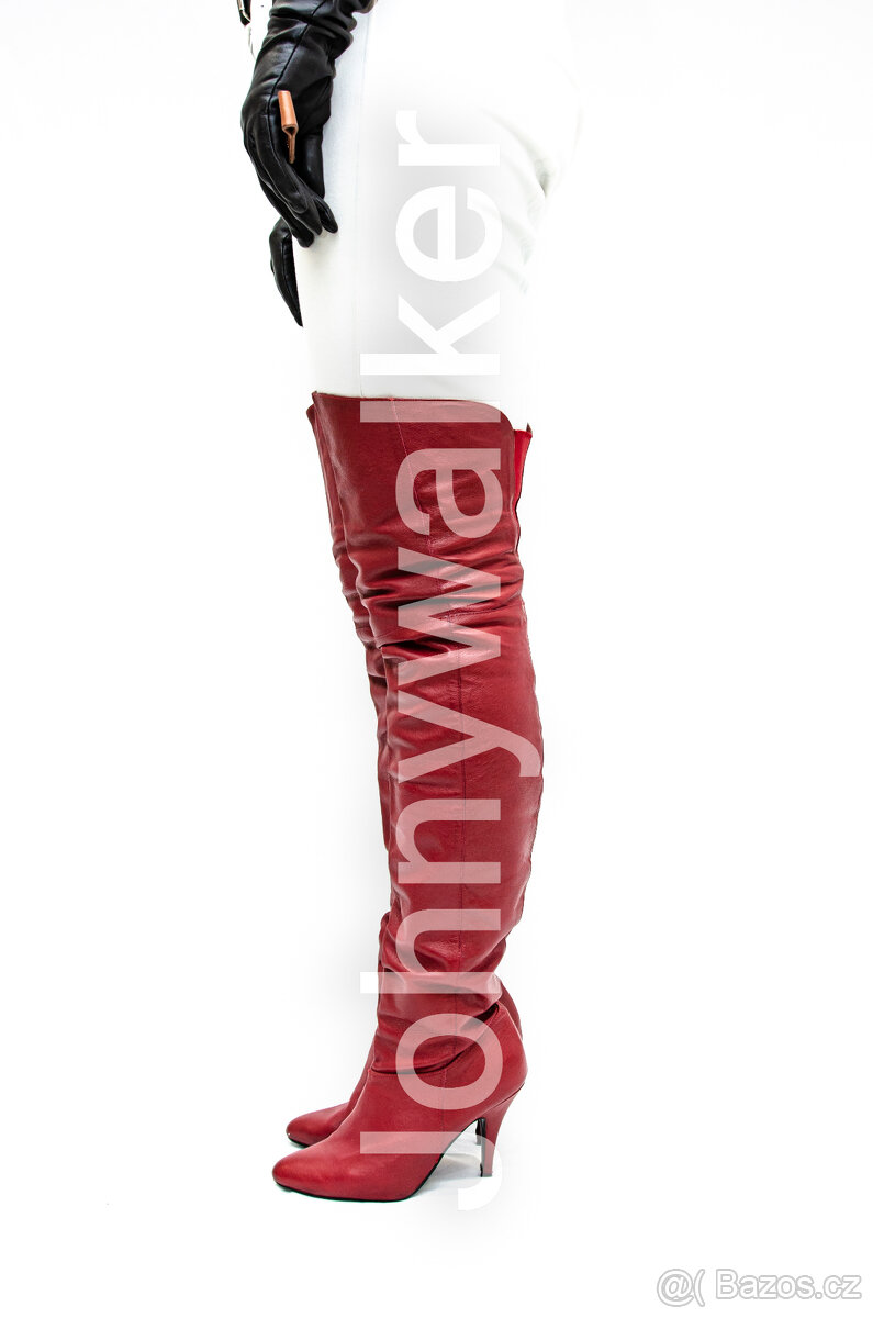 Vysoké kožené kozačky nad kolena pravá kůže EU 38 Pleaser - 4