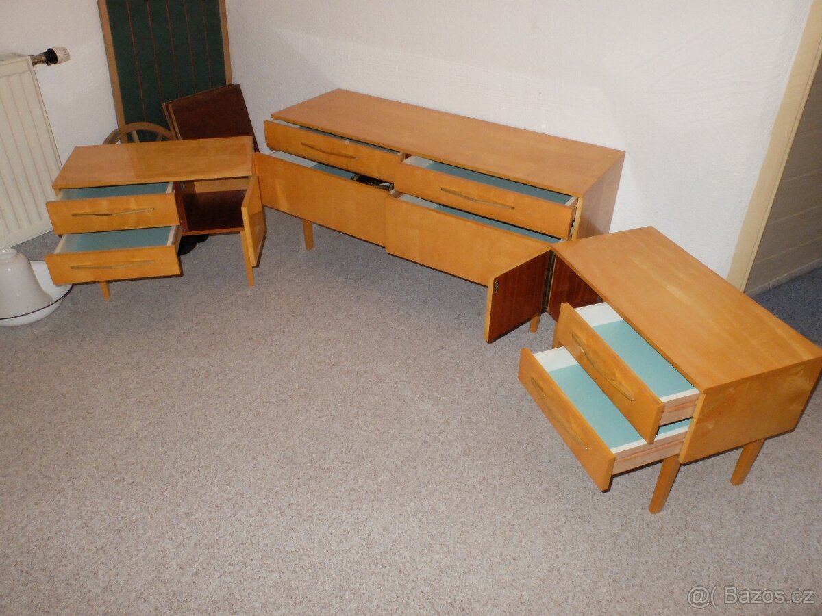 Retro Brusel skříňky stolky 60.léta 3 kusy - 4