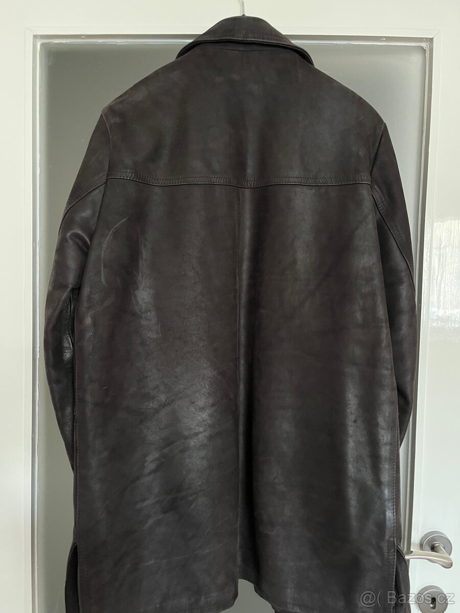 Dámský hnědý kožený kabát Retro - 4