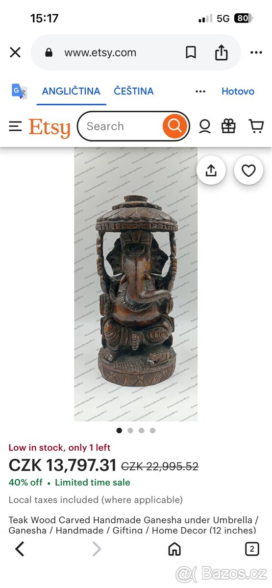 Ďrevěná soška Ganesha - 4