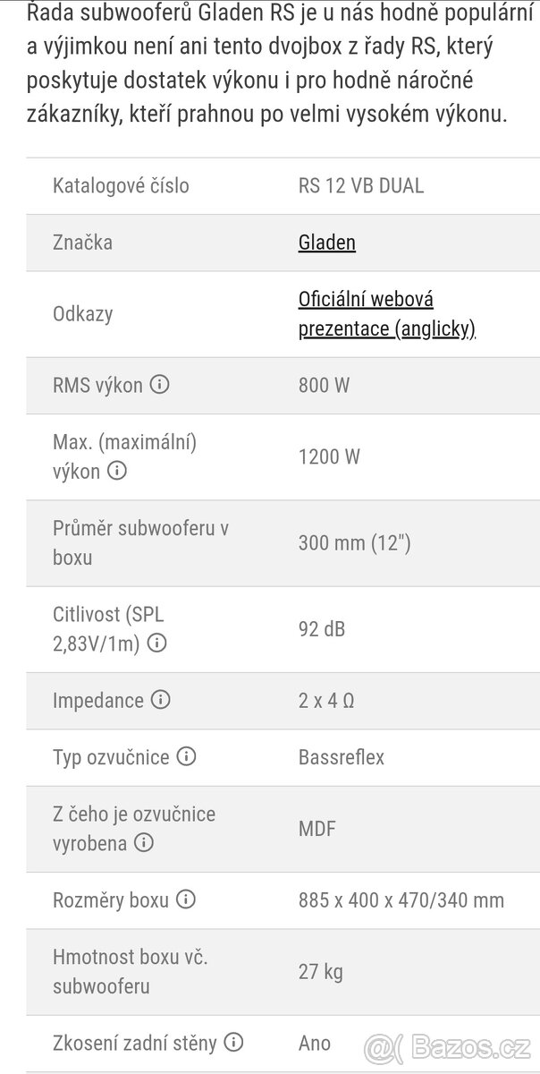Subwoofer Gladen RS 12VB Dual - 4