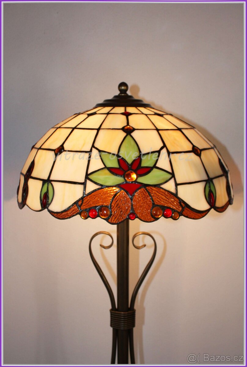 Vitrážová Tiffany stojací lampa-nová 2xE27-průměr 41 cm - 4