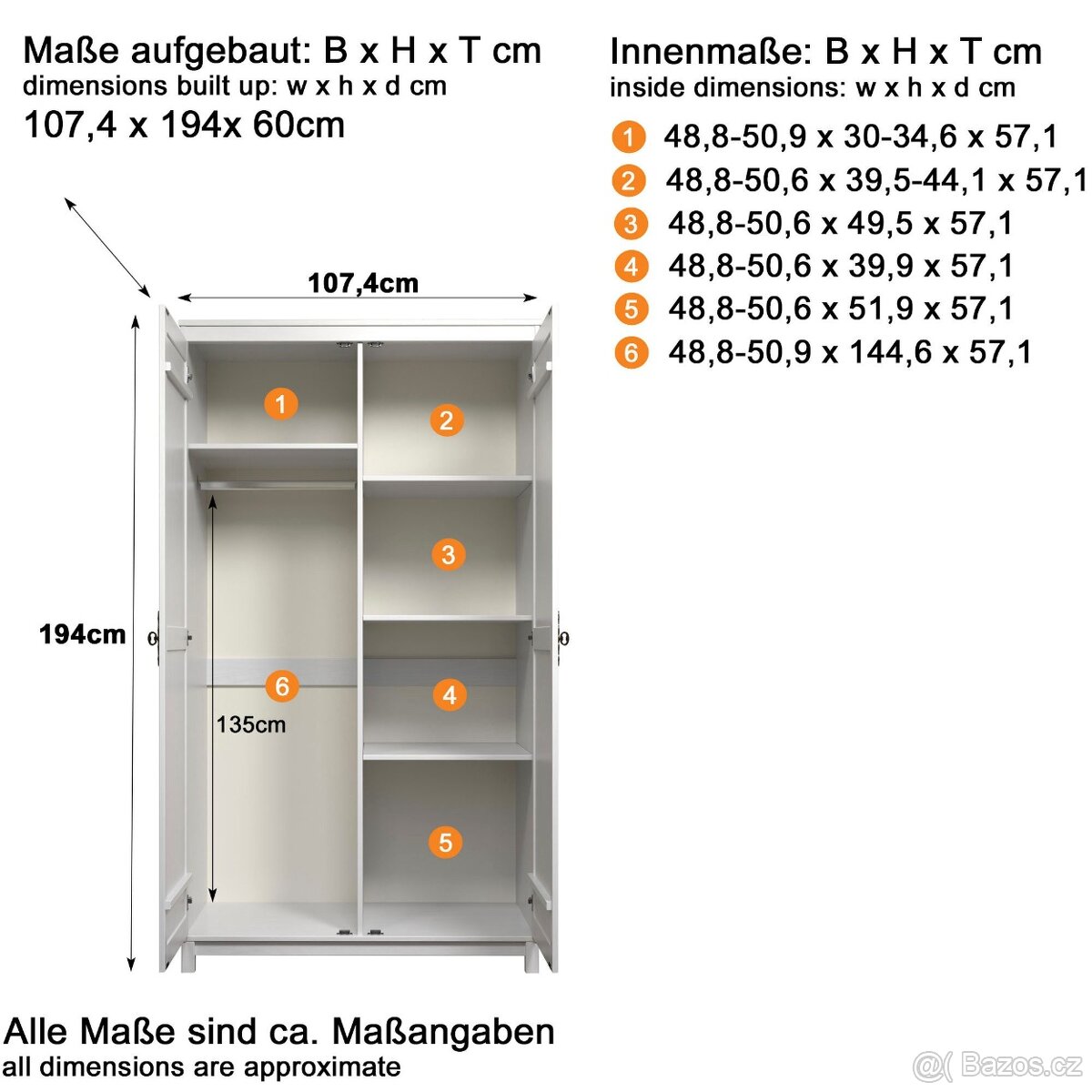 Nová šatní skříň z borovice, přírodní a bílá barva - 4