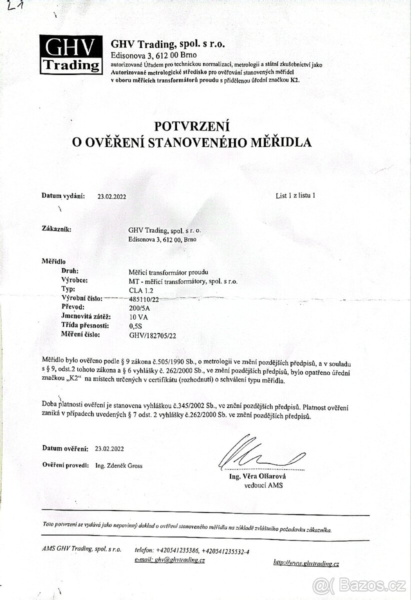 🧰 Měřicí transformátory proudu CLA 1.2 – 200/5 A, 3ks
- 4