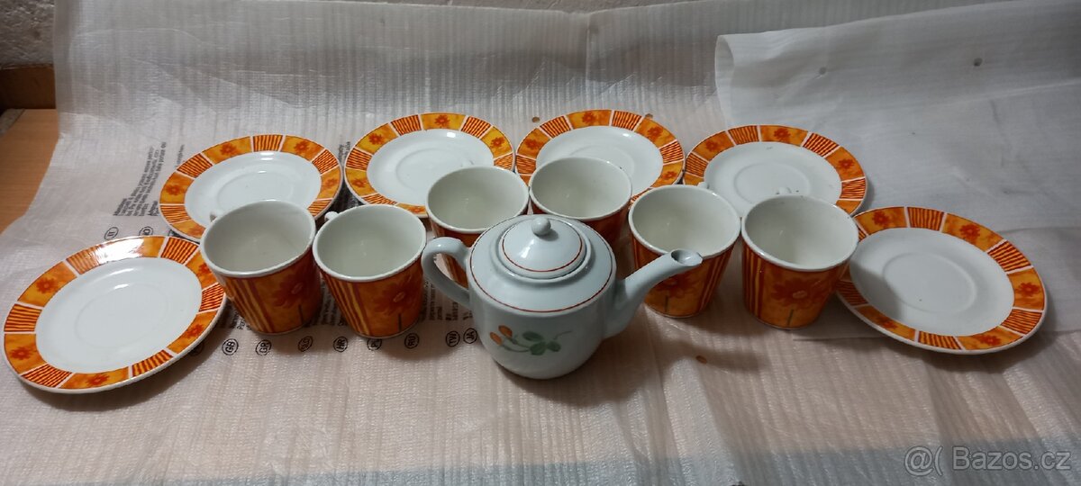 Čajovy set konvička hrníčky podšálky - 4