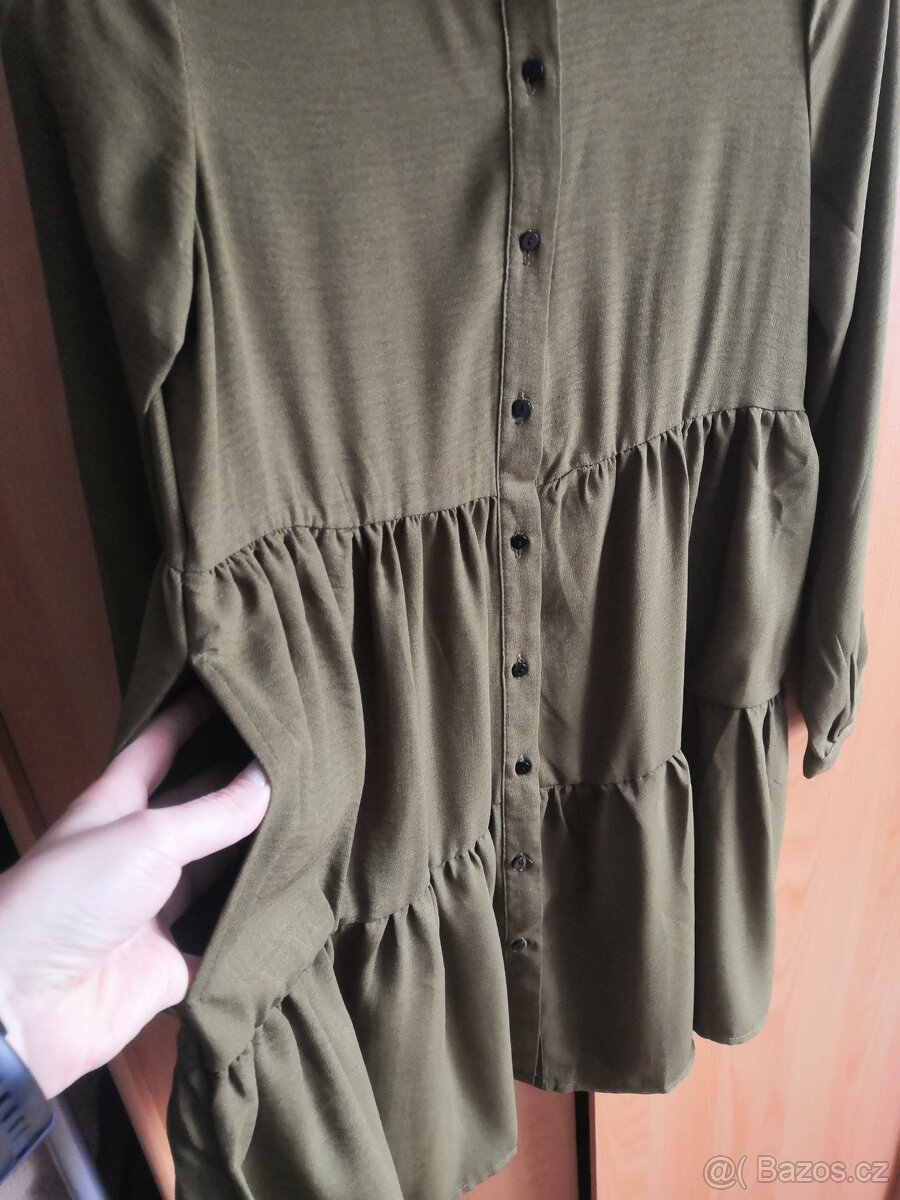 Košilové balonové khaki šaty - 4