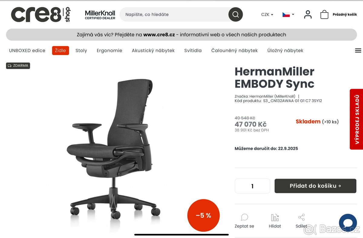kancelářská židle Herman Miller Embody - too stav, záruka - 4